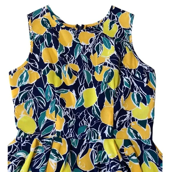 Maison Jules Lemon Print Fit & Flare Dress Cottagecore Retro Style Fruit Citrus - Picture 9 of 12